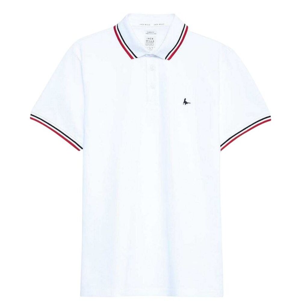 Jack Wills Mens Edgeware Tipped Polo Shirt / White